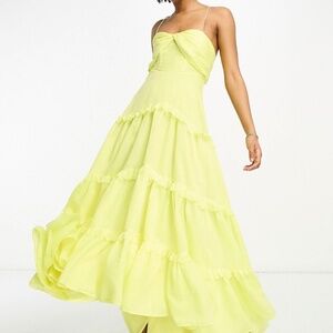 Pre-owned ASOS DESIGN Tall twist front tiered babydoll voile maxi dress Size 12